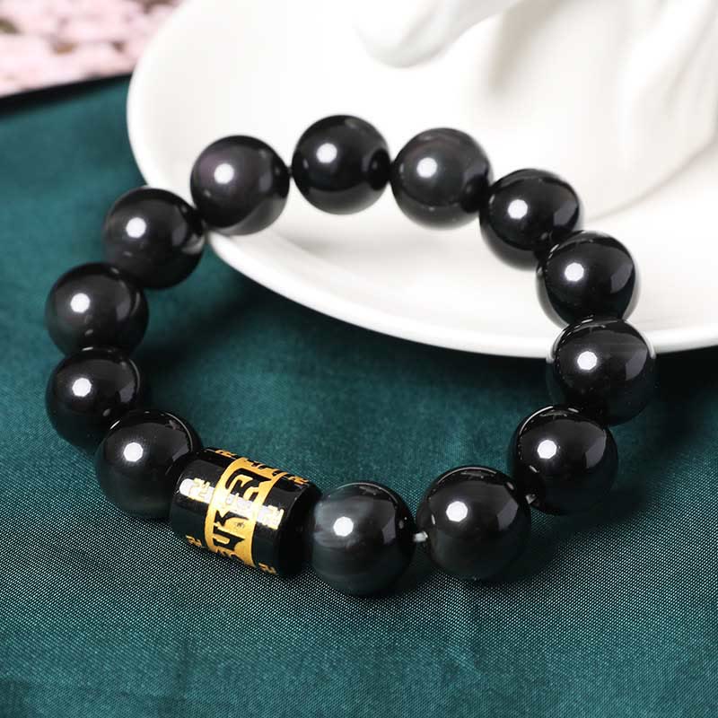 KarmaRipple's Rainbow Obsidian Om Mani Padme Hum Swastika Positive Bracelet p14