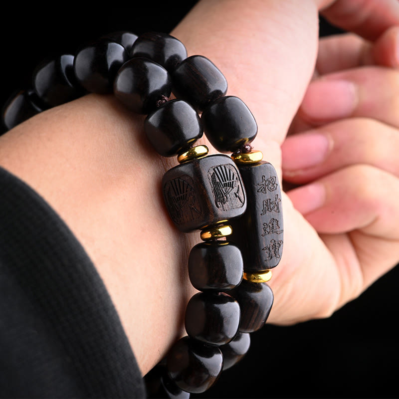 KarmaRipple's Tibetan Ebony Wood Barrel Beadwork Fortunate And Treasure Balance Bracelet p16