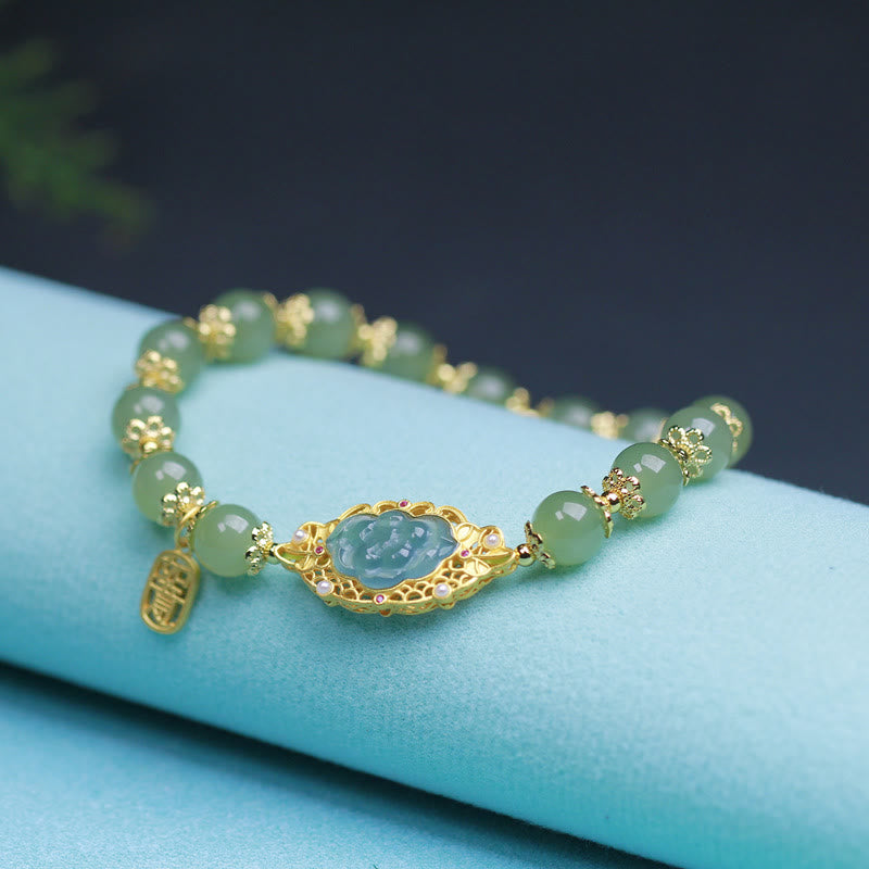 KarmaRipple's 14K Gold Plated 925 Sterling Silver Hetian Jade Lotus Fortune Bracelet p2