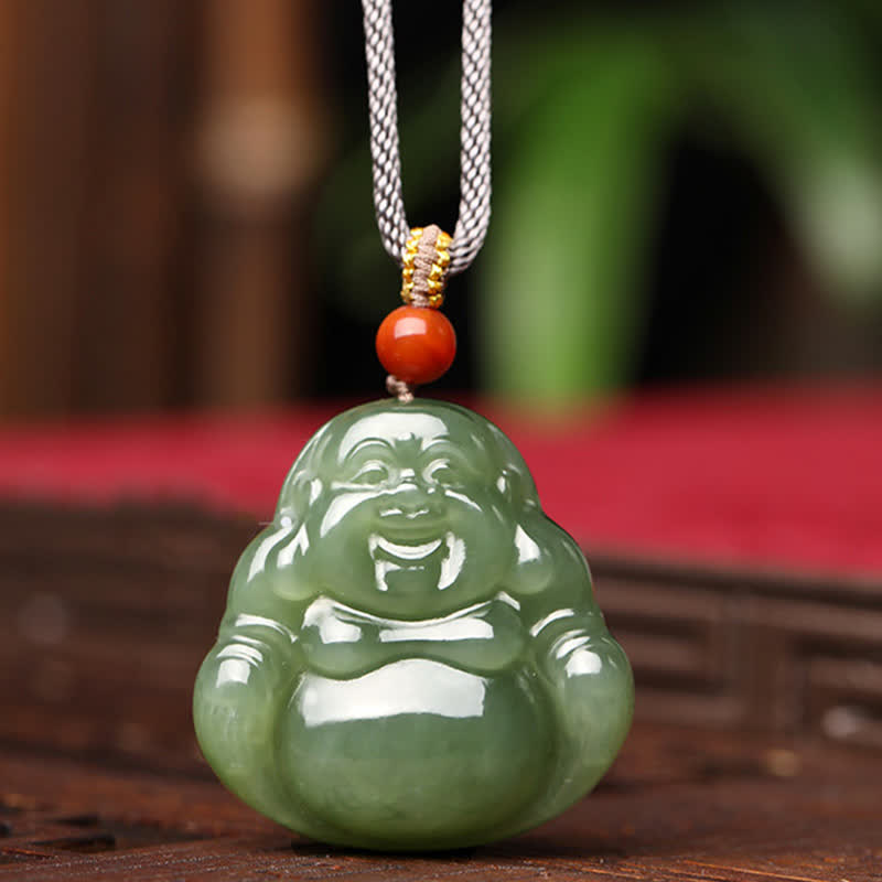 KarmaRipple's Laughing Buddha Hetian Jade Abundance Pendant String Necklace p1