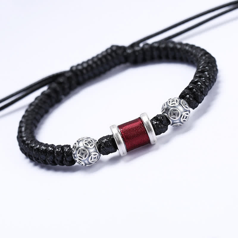 KarmaRipple's 999 Sterling Silver Bronze Coin Bead Bronze Balance Woven String Bracelet p30