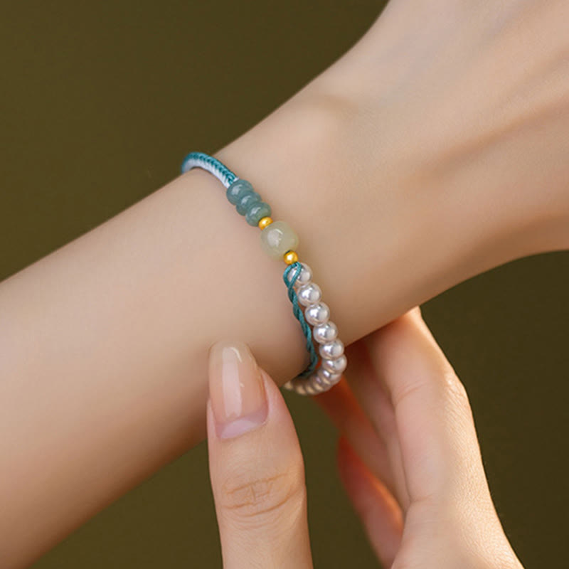 KarmaRipple's 925 Sterling Silver Hetian Jade Woven Rope Pearl Abundance Bracelet p8