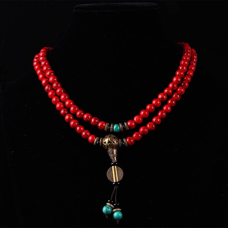 KarmaRipple's Tibetan Mala Red Turquoise Fortunate Pendant Bracelet p4