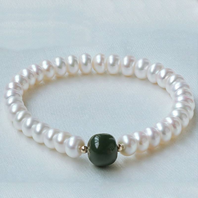 KarmaRipple's 925 Sterling Silver Authentic Pearl Hetian Jade Aquamarine Wisdom Sincerity Pendant Necklace Bracelet p7