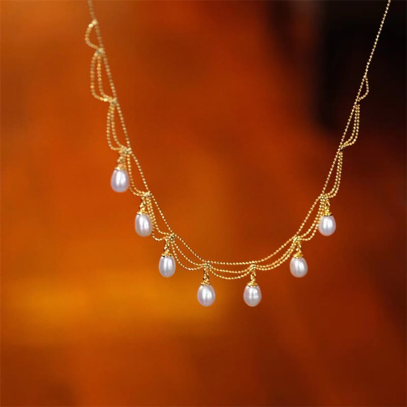 KarmaRipple's Vintage 14K Gold Plated Pearl Bead Balancing Multilayer Pendant Necklace p4