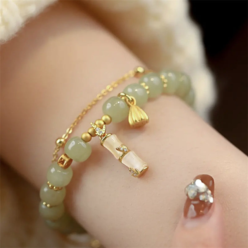 KarmaRipple's Authentic Hetian Jade Prosperity Lotus Bamboo Talisman Bracelet p4