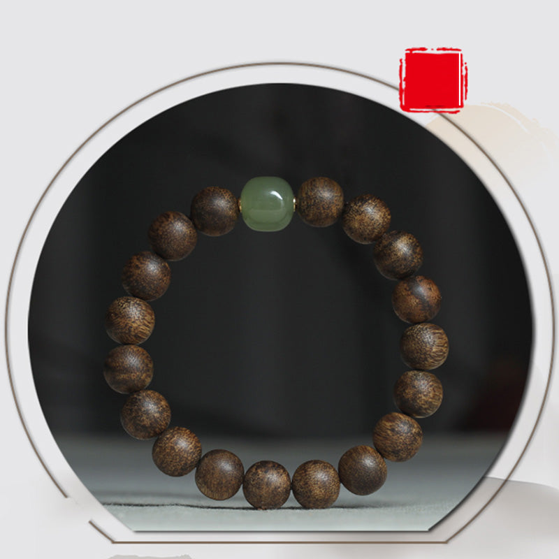 KarmaRipple's Vietnam Huang Qinan Agarwood Hetian Jade Peace Strength Bracelet p15