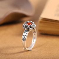 KarmaRipple's KarmaRipple's 25 Sterling Silver Lotus Red Agate Confidence Blessing Ring