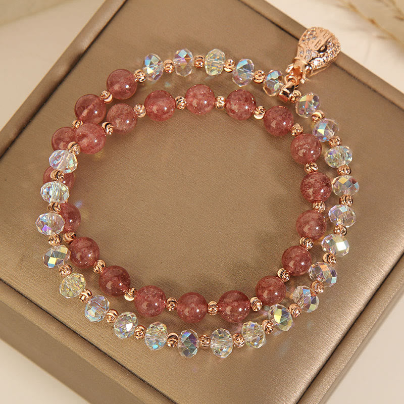 KarmaRipple's Strawberry Quartz Ivory Gemstone Money Bag Talisman Positive Bracelet p13
