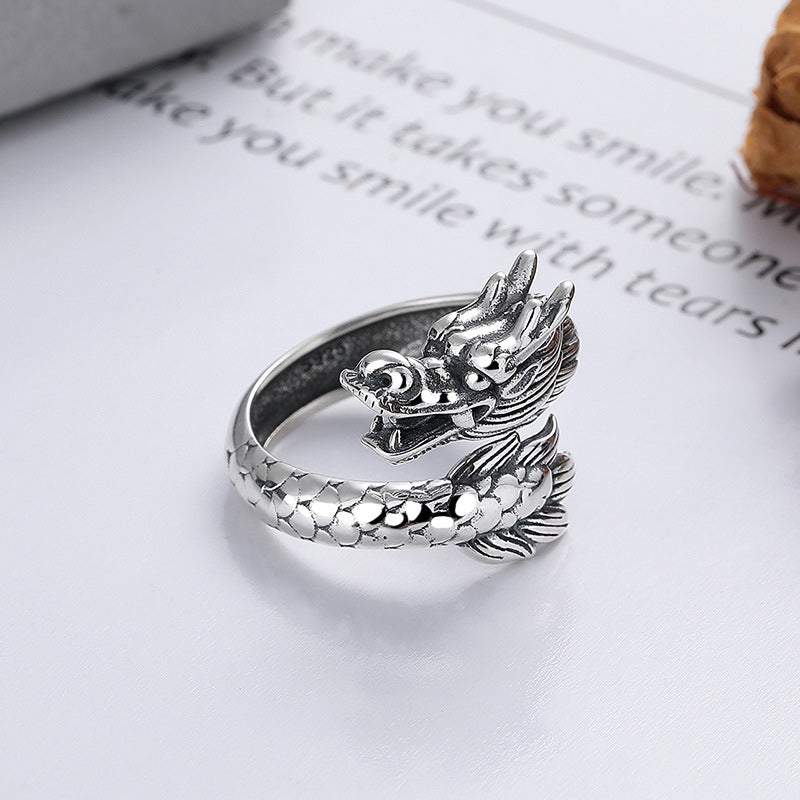 KarmaRipple's 925 Sterling Silver Year Of The Dragon Fortune Strength Adjustable Metal Ring p1