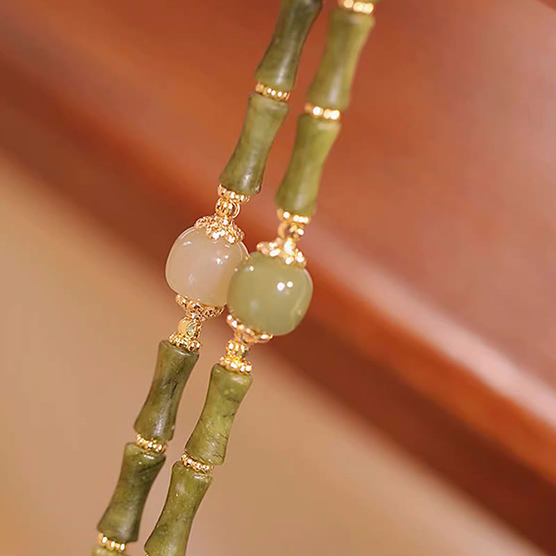 KarmaRipple's 14K Bronze Plated Peridot Hetian Jade Bamboo Pattern Fortune Bracelet p7