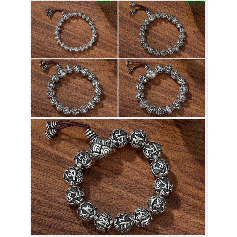 KarmaRipple's Tibetan Om Mani Padme Hum Carved Alloy Beadwork Amulet Bracelet ( p13