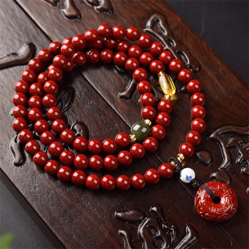 KarmaRipple's Tibetan Cinnabar Peace Buckle Triple Wrap Blessing Bracelet Mala p8