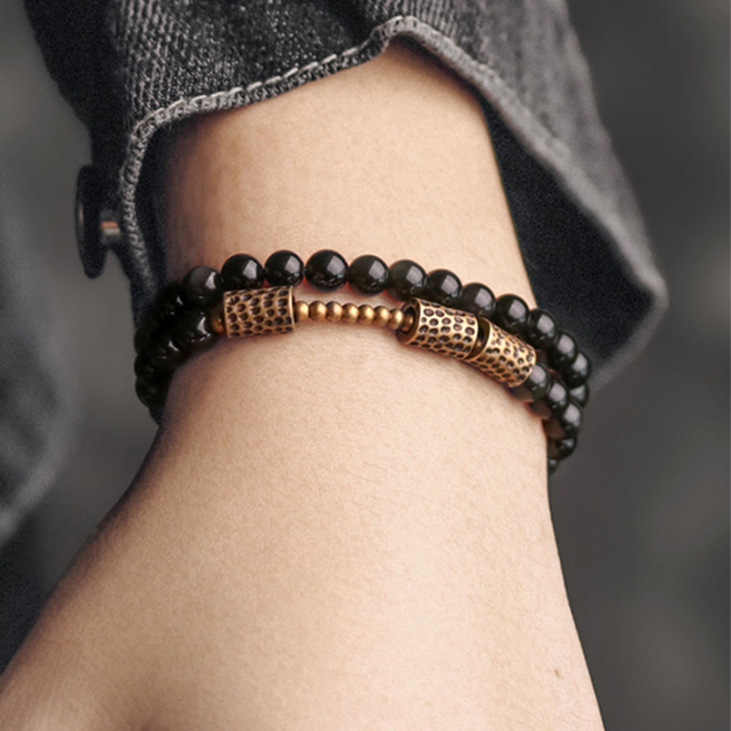 KarmaRipple's Rainbow Obsidian Bronze Love Double Wrap Bracelet p10