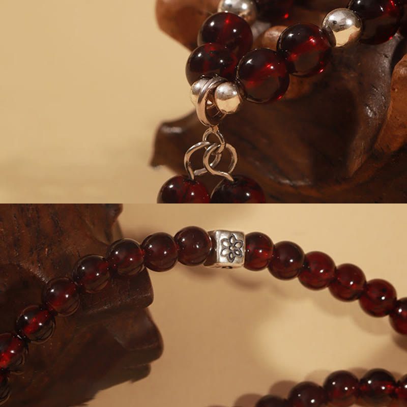 KarmaRipple's 925 Sterling Silver Authentic Garnet Cat Eye Protection Triple Wrap Bracelet p5