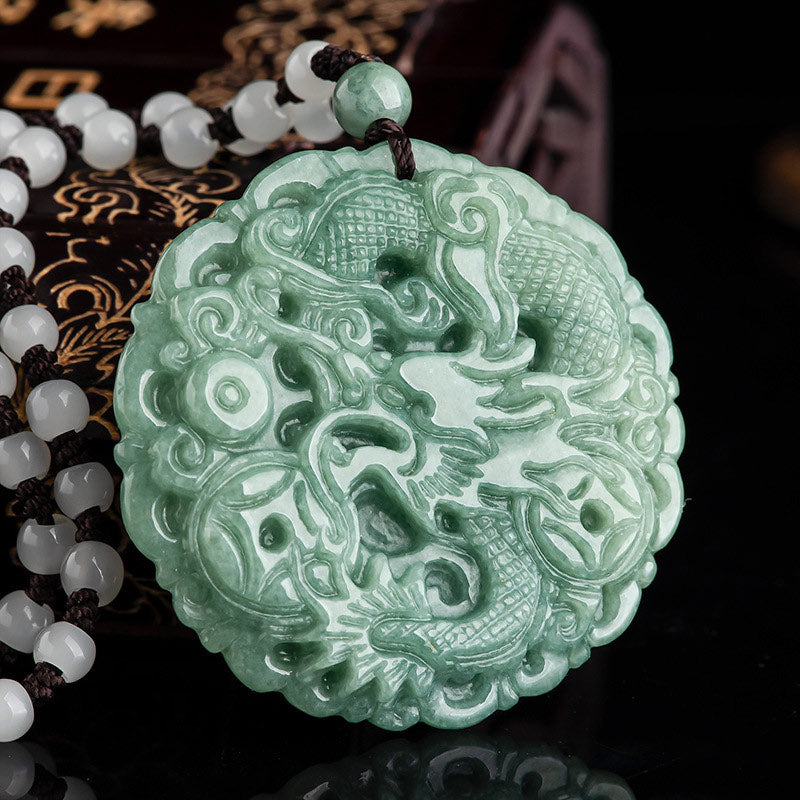 KarmaRipple's Chinese Zodiac Dragon Jade Fortune Pendant String Necklace p2