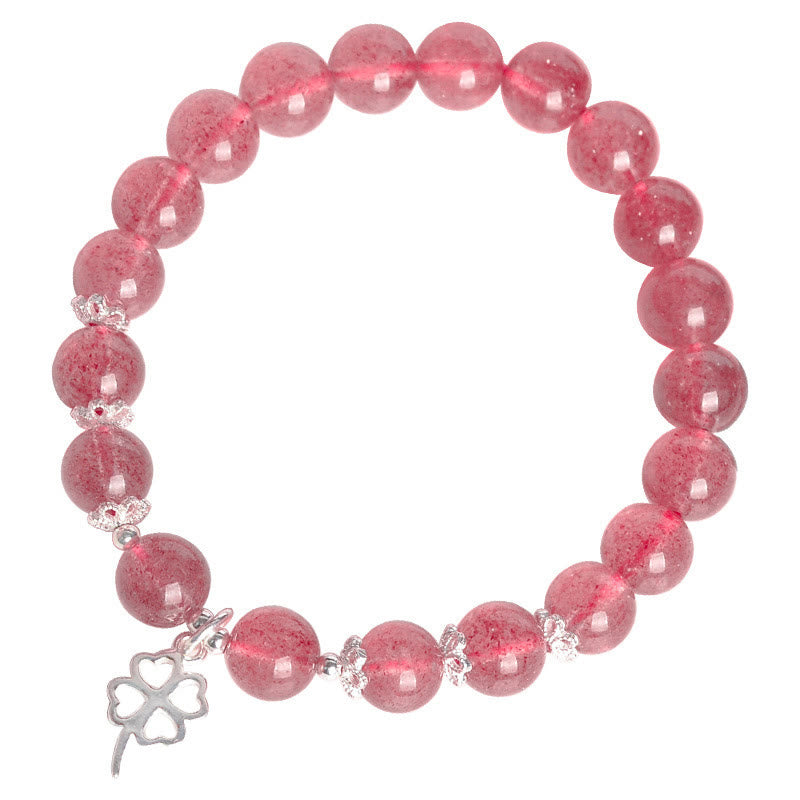 KarmaRipple's 925 Sterling Silver Strawberry Quartz Four Leaf Clover Love Bracelet p9