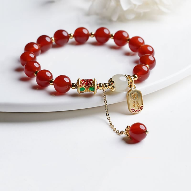 KarmaRipple's Authentic Red Agate Hetian Jade Fu Character Confidence Talisman Bracelet ( p1