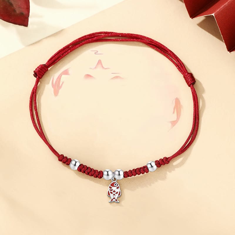 KarmaRipple's 925 Sterling Silver Fortune Koi Fish Wealth Handcrafted Woven Red Bracelet p1