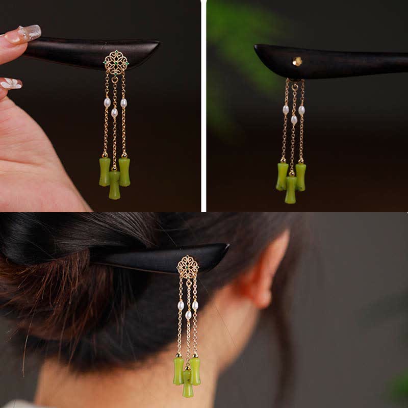KarmaRipple's Authentic Peridot Ebony Wood Love Tassels Hairpin p7