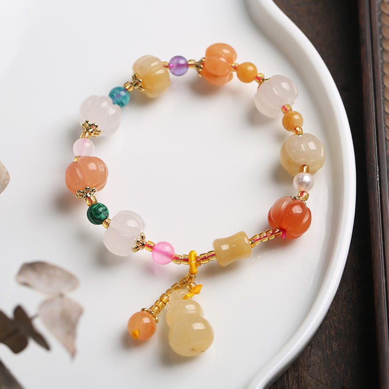 KarmaRipple's Authentic Golden Silk Jade Crystals Gourd Pixiu Pumpkin Beadwork Wealth Talisman Bracelet p7