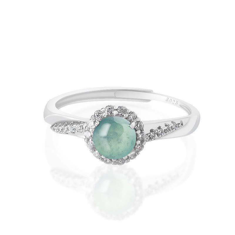 KarmaRipple's 925 Sterling Silver Round Jade Fortune Prosperity Adjustable Ring p1
