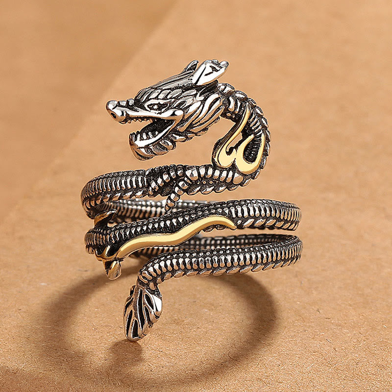 KarmaRipple's Vintage Dragon Pattern Bronze Strength Ring p1