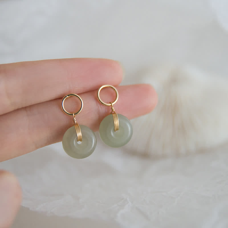 KarmaRipple's Round Jade Peace Buckle Fortune Drop Earrings p1