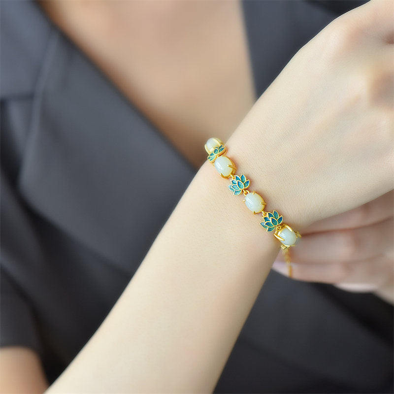 KarmaRipple's Ivory Jade Cyan Jade Lotus Protection Bracelet p4