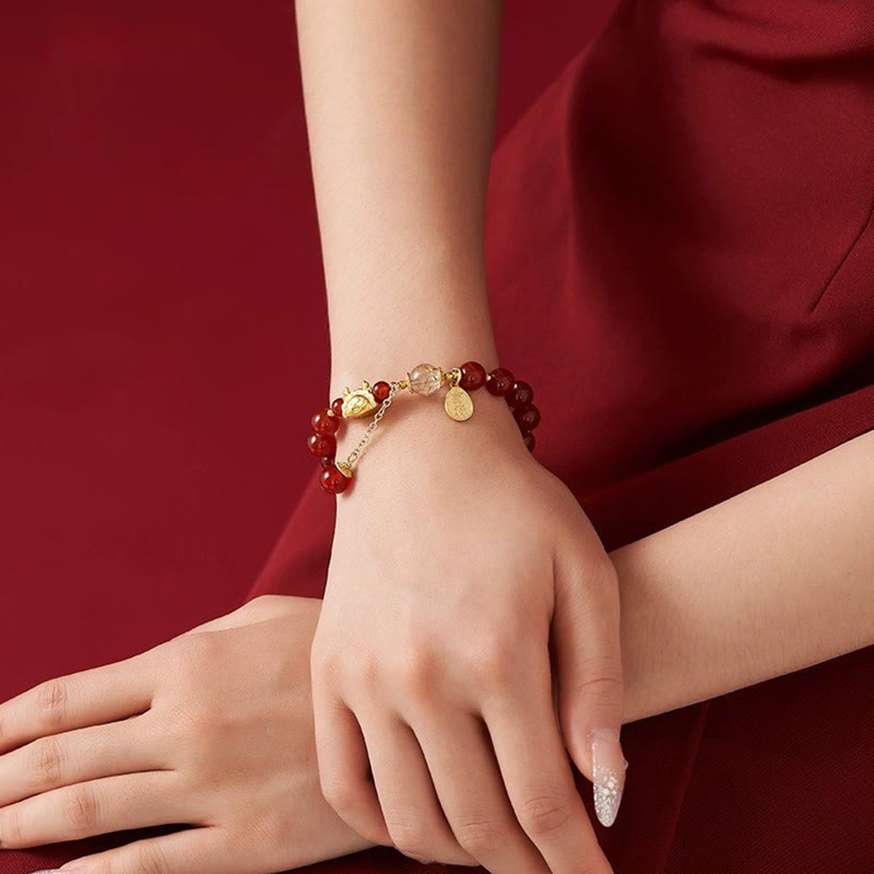 KarmaRipple's Year of the Dragon Dumpling Authentic Red Agate Garnet Hetian Jade Fu Character Fortune Success Bracelet p13