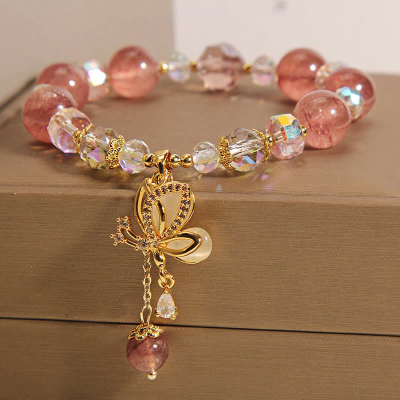 KarmaRipple's Authentic Strawberry Quartz Balancing Positive Butterfly Talisman Bracelet p6