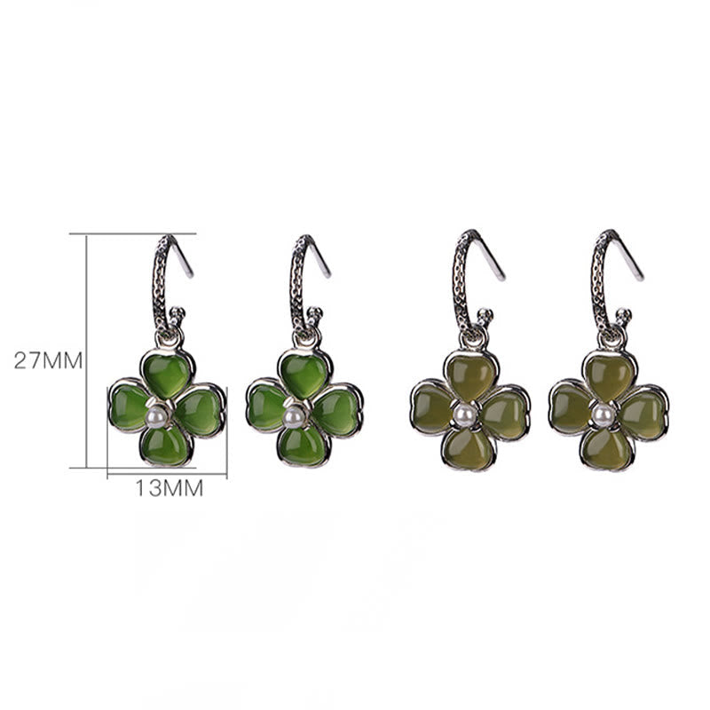 KarmaRipple's 925 Sterling Silver Authentic Cyan Jade Four Leaf Clover Fortune Success Earrings p14