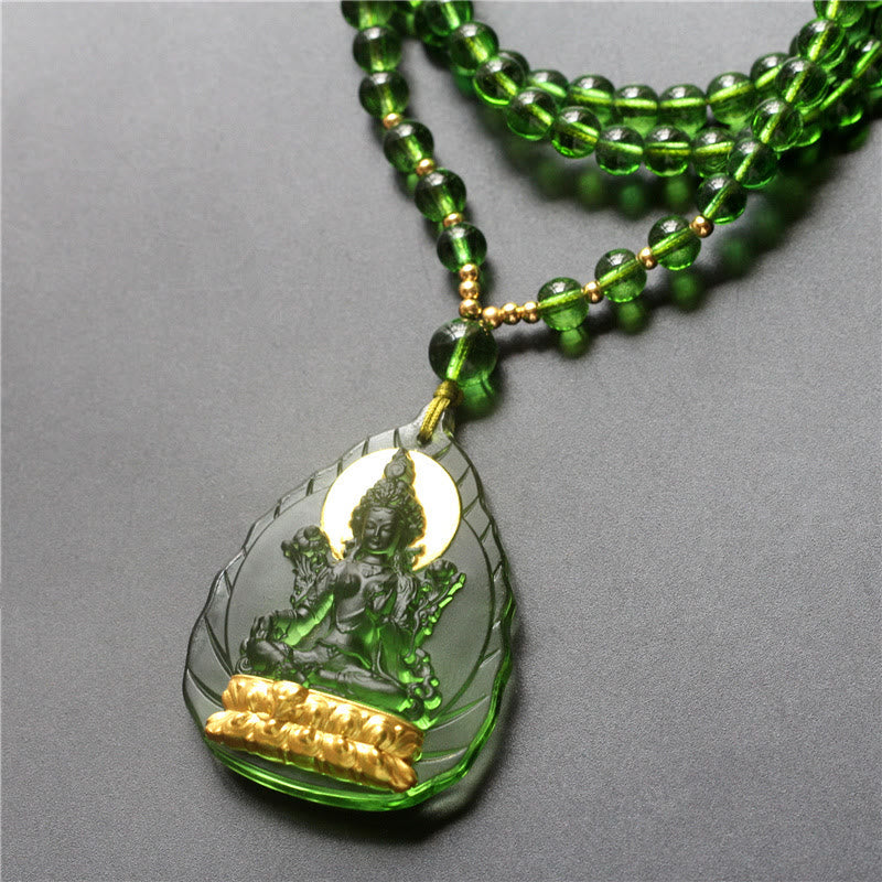 KarmaRipple's Tibetan Green Tara Buddha Gold Plated Liuli Gemstone Protection Pendant Necklace p11
