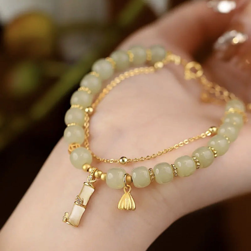 KarmaRipple's Authentic Hetian Jade Prosperity Lotus Bamboo Talisman Bracelet p2
