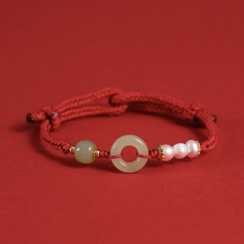 KarmaRipple's Authentic Hetian Jade Pearl Peace Buckle Fortune Bracelet p22