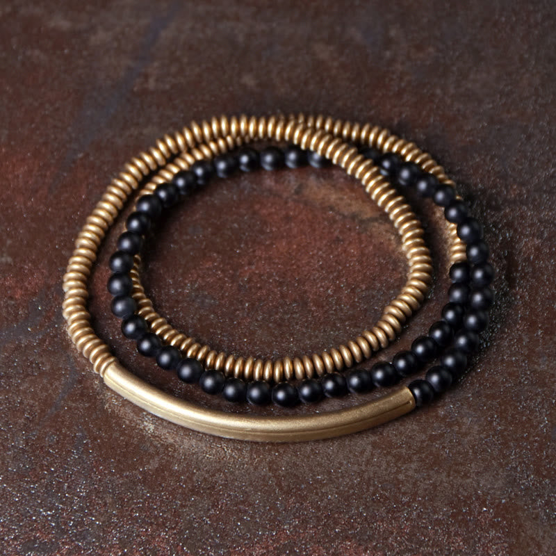 KarmaRipple's Tibetan Various Agate Stone Bronze Protection Triple Wrap Bracelet ( p34