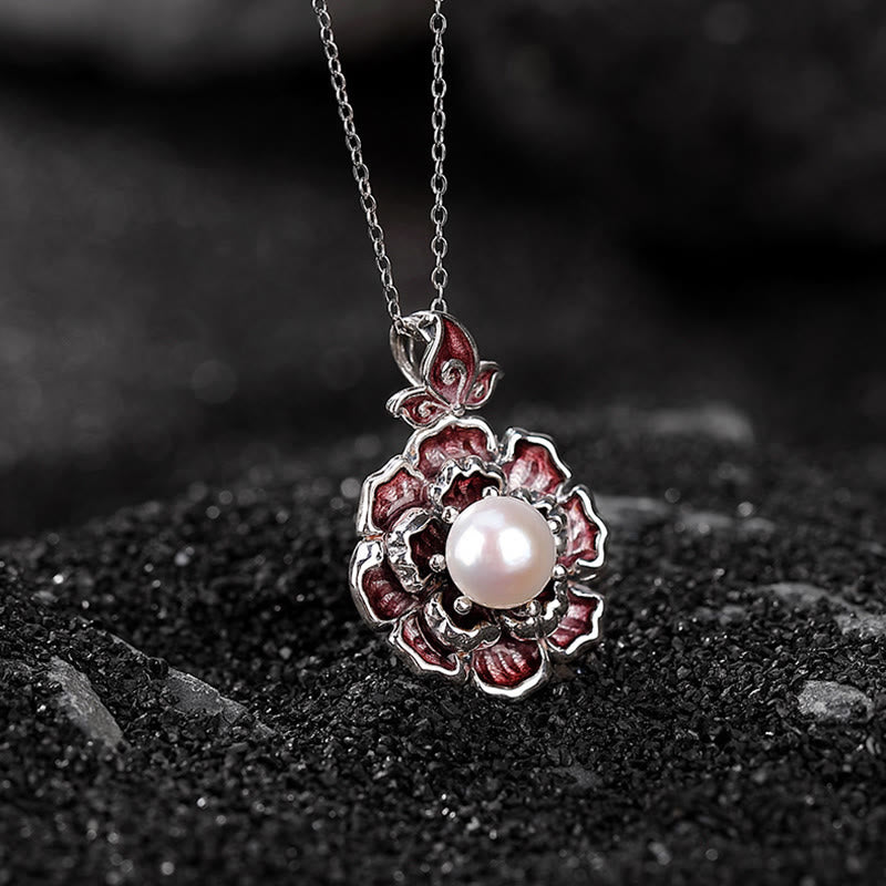 KarmaRipple's 999 Sterling Silver Peony Flower Pearl Balancing Pendant Necklace p2