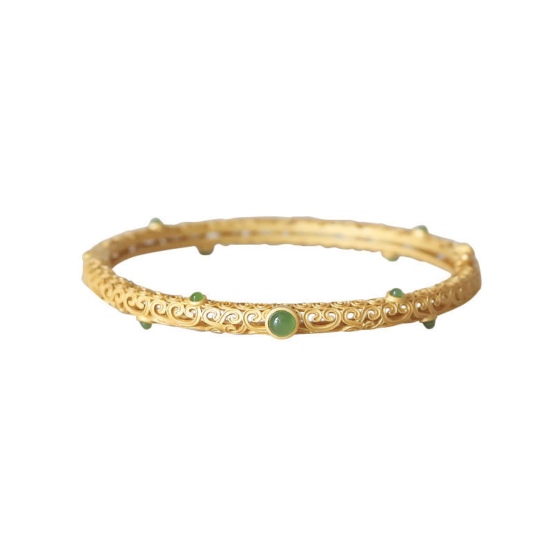 KarmaRipple's Cyan Jade Bronze Auspicious Clouds Calm Balancing Bracelet Bangle p15