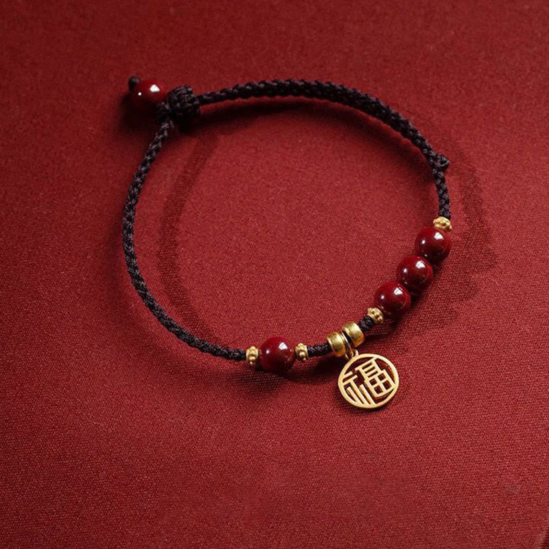 KarmaRipple's Cinnabar Bead Fu Character Talisman Blessing Woven String Bracelet p3