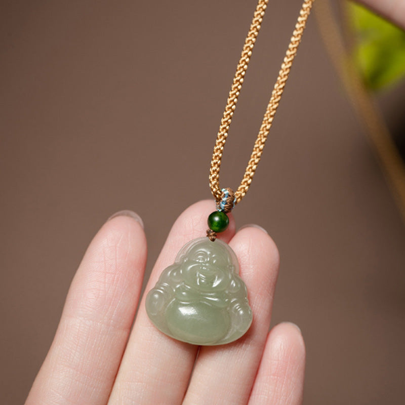 KarmaRipple's Laughing Buddha Jade Lotus Prosperity String Pendant Necklace p6