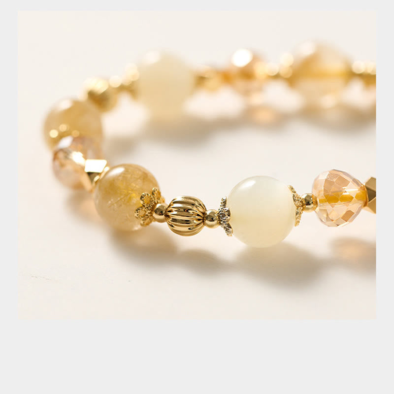 KarmaRipple's 14K Gold Plated Golden Rutilated Quartz Wealth Bell Fortunate Fortune Talisman Bracelet p5