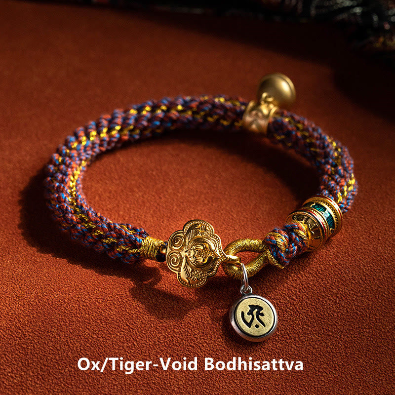 KarmaRipple's 925 Sterling Silver Chinese Zodiac Natal Buddha Om Mani Padme Hum Fortune Bell Woven String Bracelet p29