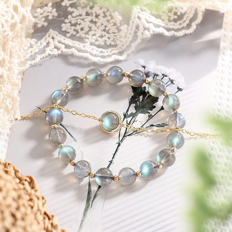 KarmaRipple's 14k Gold Plated Authentic Moonstone Balancing Love Bracelet p5