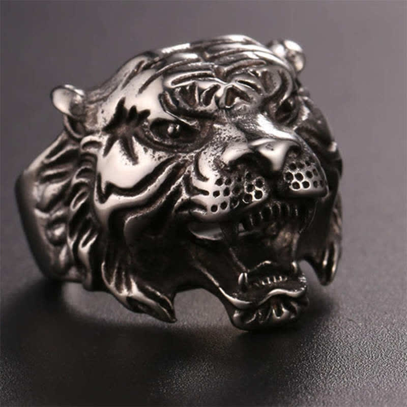 KarmaRipple's Men's Animal Tiger Head Titanium Steel Balance Calm Punk Rock Biker Ring p16