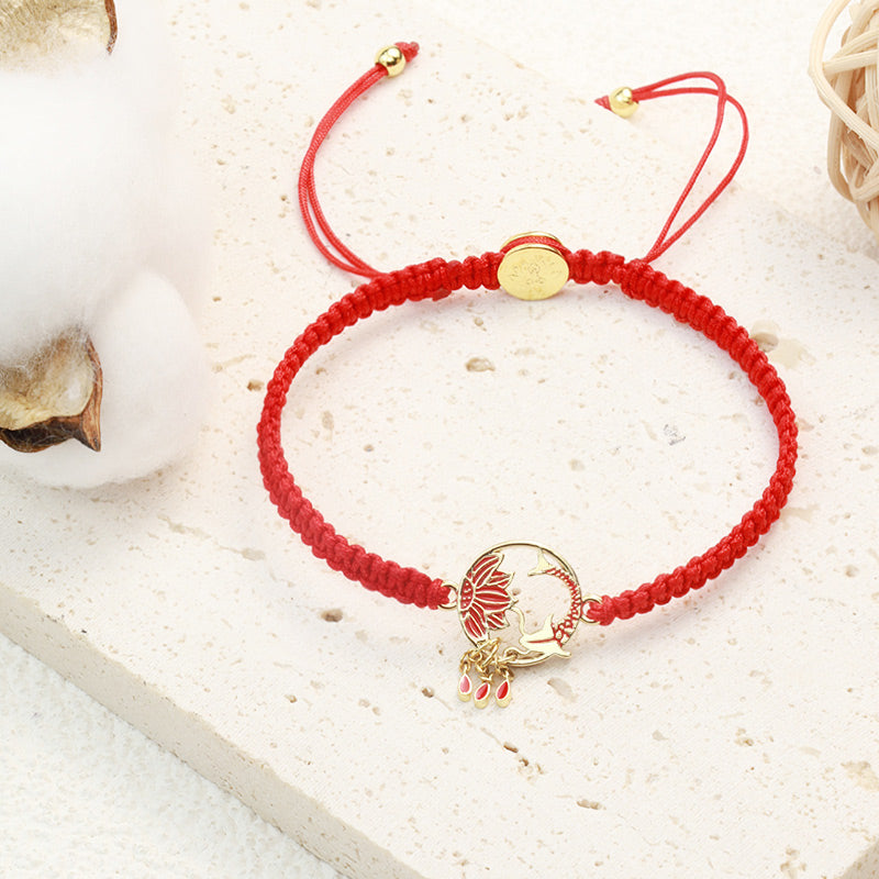 KarmaRipple's Tibetan Handmade Lotus Koi Fish Fortunate Red String Bracelet p2