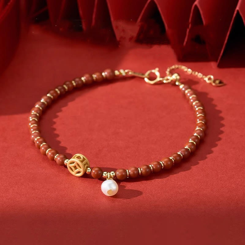KarmaRipple's 14K Gold Plated Bronze Red Agate Bronze Coin Confidence Bracelet p2