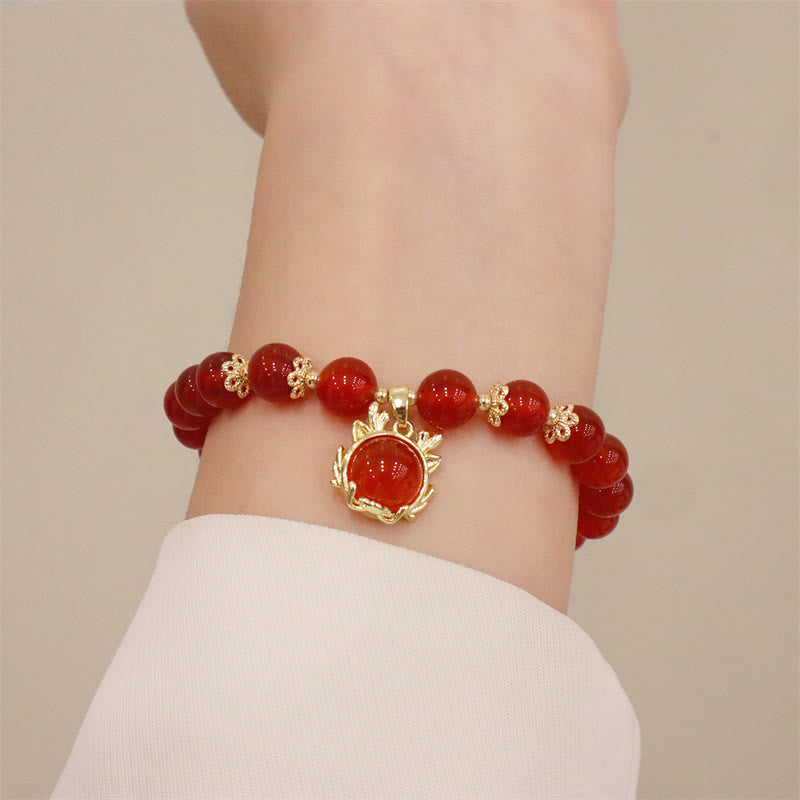 KarmaRipple's Year of the Dragon Red Agate Jade Peace Buckle Fu Character Success Bracelet ( p20