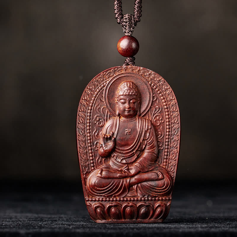 KarmaRipple's Chinese Zodiac Natal Buddha Small Leaf Red Sandalwood Lotus Protection Pendant Necklace p25