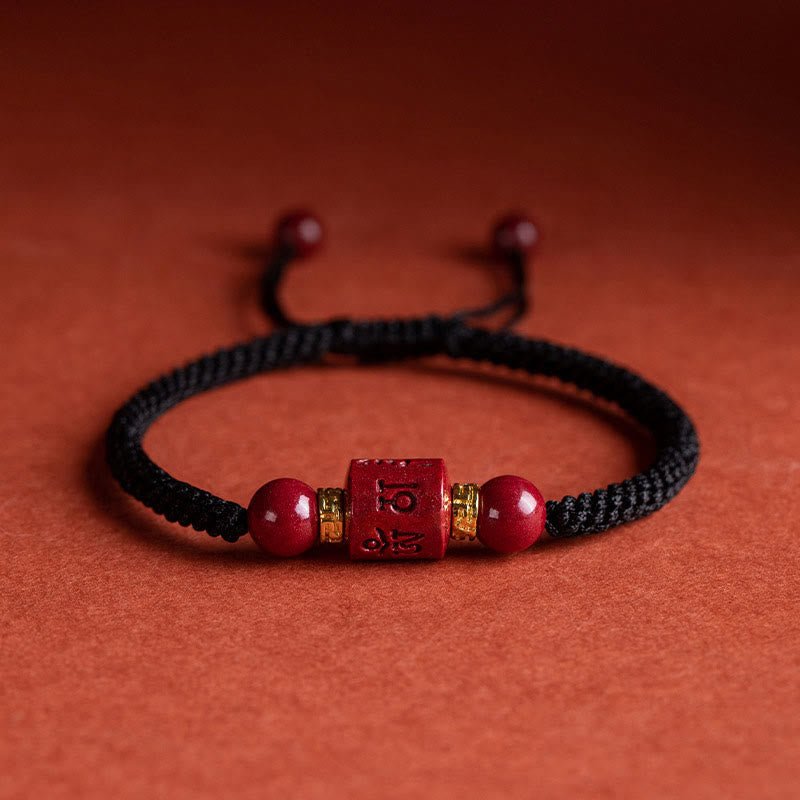 KarmaRipple's Tibet Cinnabar Om Mani Padme Hum Engraved Blessing Woven Bracelet p25