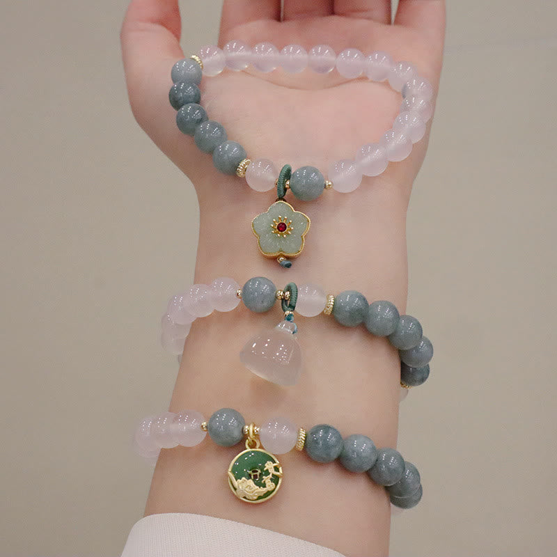 KarmaRipple's Ivory Agate Jade Lotus Flower Peace Buckle Protection Bracelet p11
